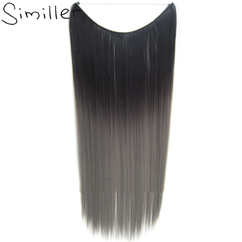 Similler Women Fish Line Hair Extensions Black Grey Natural Straight