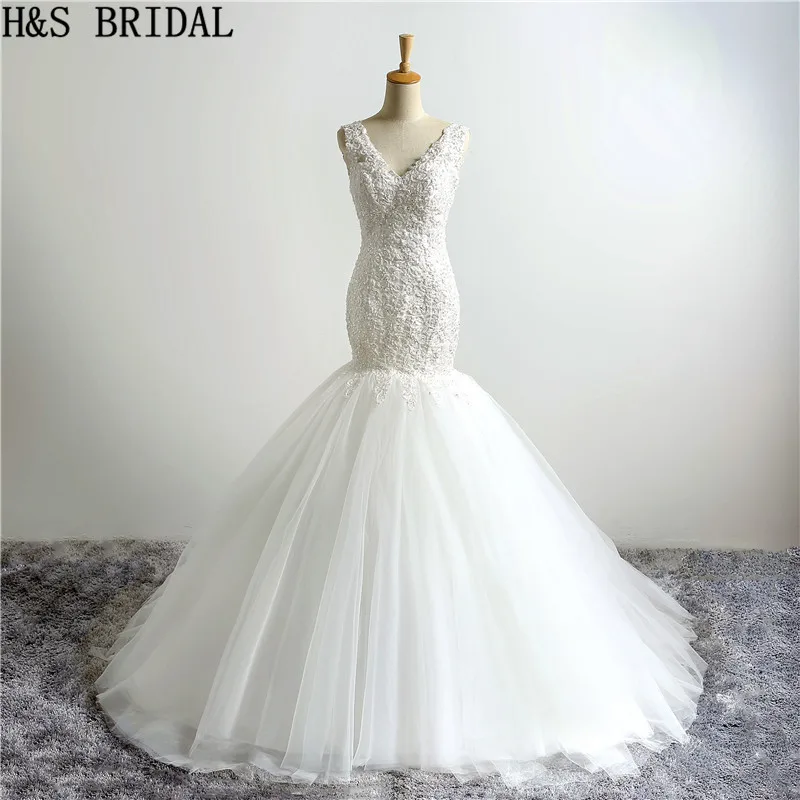 

H&S BRIDAL Mermaid wedding dresses Sleeveless appliques bridal wedding gown high quality gowns for women vestido de novia