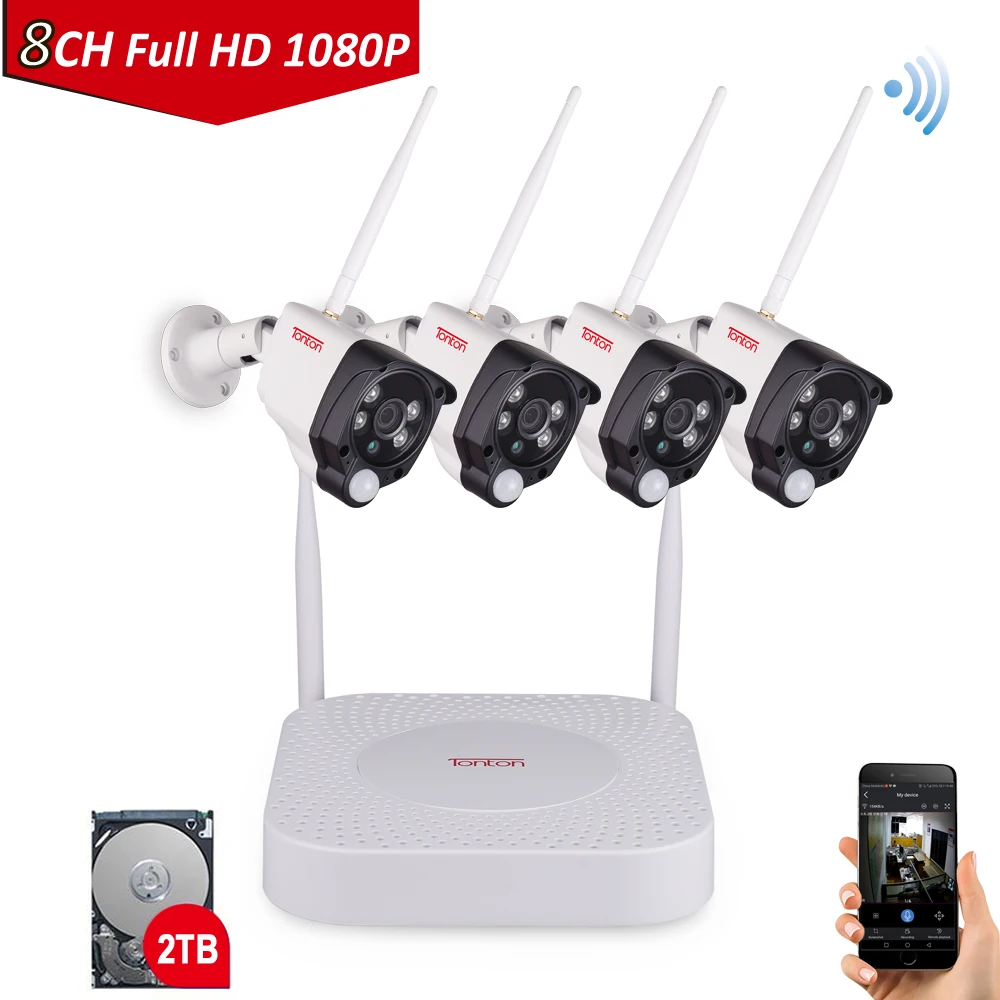 Tonton 8CH 1080P Smart Home Security IP Camera Audio Recording PIR Sensor 2T HDD font b