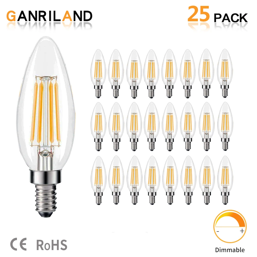 

GANRILAND LED E14 220V Bulb C35 3.5W LED Filament Bulbs Dimmable Warm White 2700K Candle Lamp Vintage Decorative Light for Home