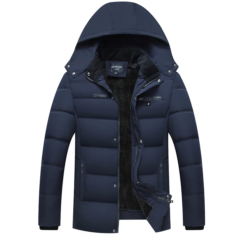 

New 2018 Men's Casual Parkas Solid Fleece Winter Jackets Men Hooded Thick Warn Padded Overcoat Man Jaqueta Masculino Inverno
