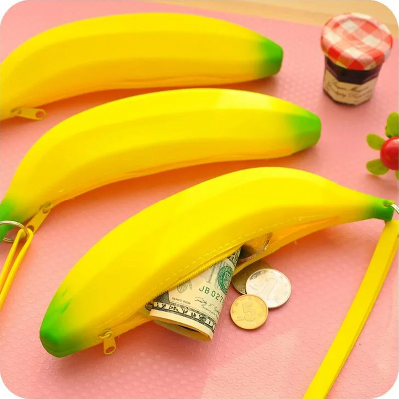 1 шт., новинка, чехол для карандашей с бананом, kawaii, сумка для карандашей, резиновый кошелек для монет, школьные принадлежности, канцелярские принадлежности