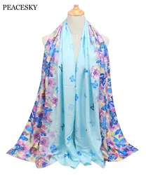 Модная шелковая шаль платок женский сатиновый шарф Для женщин Элитный бренд дизайн бабочка печатных платки и широкий шарф хиджаб шарф FJ059