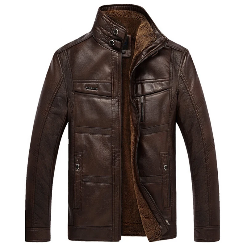 Men's Winter Motorcycle PU Leather Jacket Coat Thick Warm