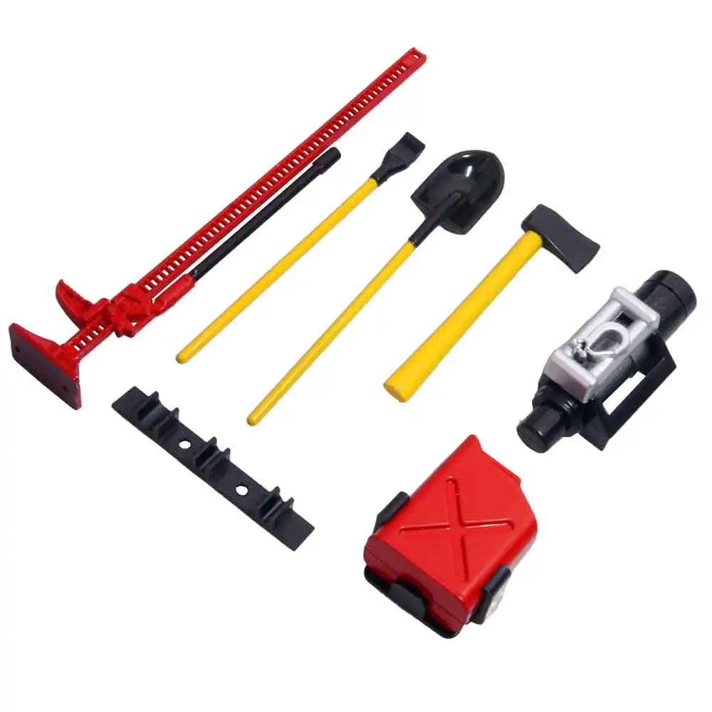 

1Set Simulation Tool Set Fuel Tank Winch Lifting Jack Shovel Axe for 1/10 TRX4 scx10 90046 D90 Model Climbing Car Decor