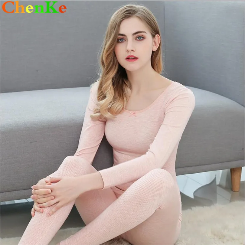 

ChenKe Women Casual Warm Winter Long Johns Clothing Sets Shaperwear Thermal Underwear Women Thermos lingerie Intimates Bow Tie