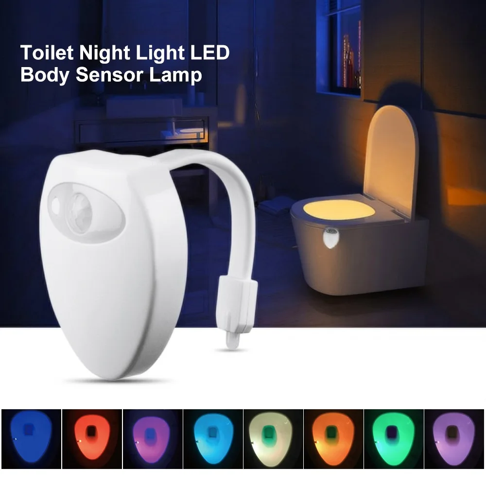 IVYSHION светодиодный ночник для сиденья унитаза умный датчик движения водонепроницаемый WC лампа 8 цветов сменная лампа использование с питанием от аккумуляторной батареи AAA - Цвет: A