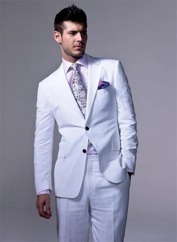 

White Beach Summer Wedding Men Suit Custom Made Men Suits Slim Fit 2 PCs Jacket+Pants For Wedding Groom Prom Party Tuxedos