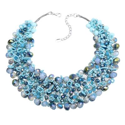 Новое поступление, уникальный дизайн, богемное массивное вязаное ожерелье для женщин, свадебное праздничное ожерелье с кристаллами ручной работы, модное - Окраска металла: Blue