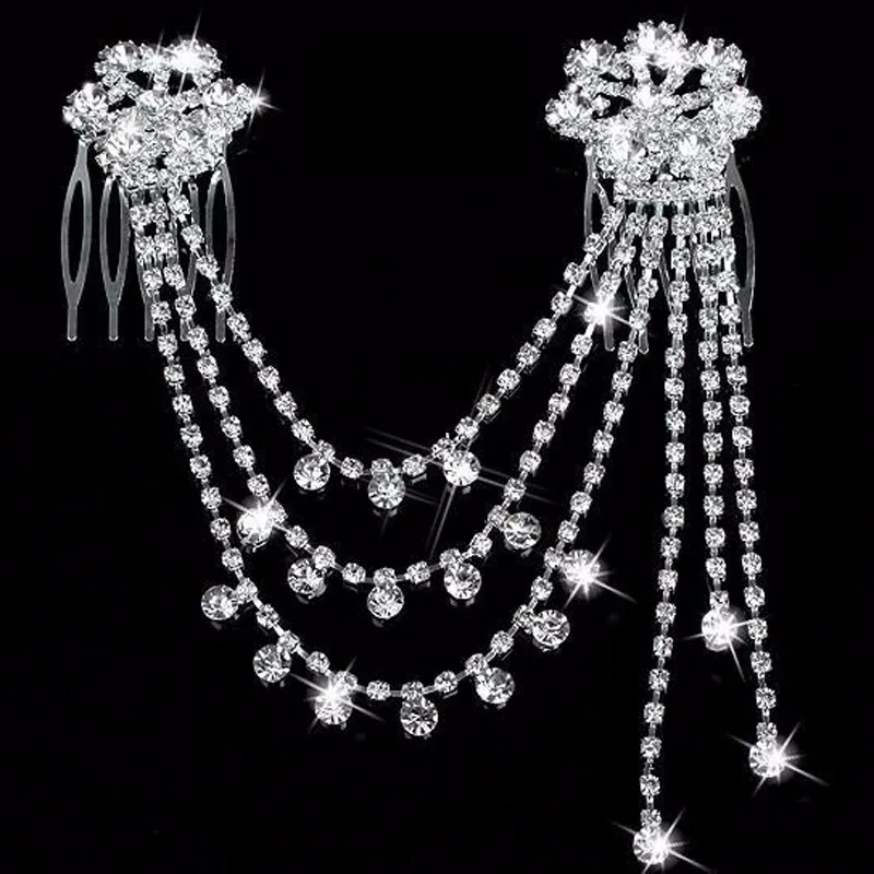 Модный серебряный с кристаллами цепочка из страз для головы головной убор свадебные диадемы с гребнями ювелирные изделия для свадьбы аксессуары для волос