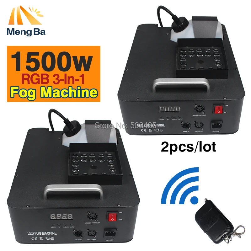 

2 шт./лот 1500 Вт RGB 3-в-1 противотуманная машина л DMX512 дымовая машина с 24x3 Вт светодиодным сценическим оборудованием