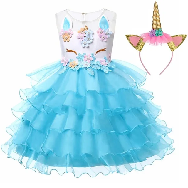 Одежда для девочек рождественское платье-пачка принцессы Детские платья для девочек, костюм свадебные вечерние платья с единорогом 2, 6, 10 лет - Цвет: Blue
