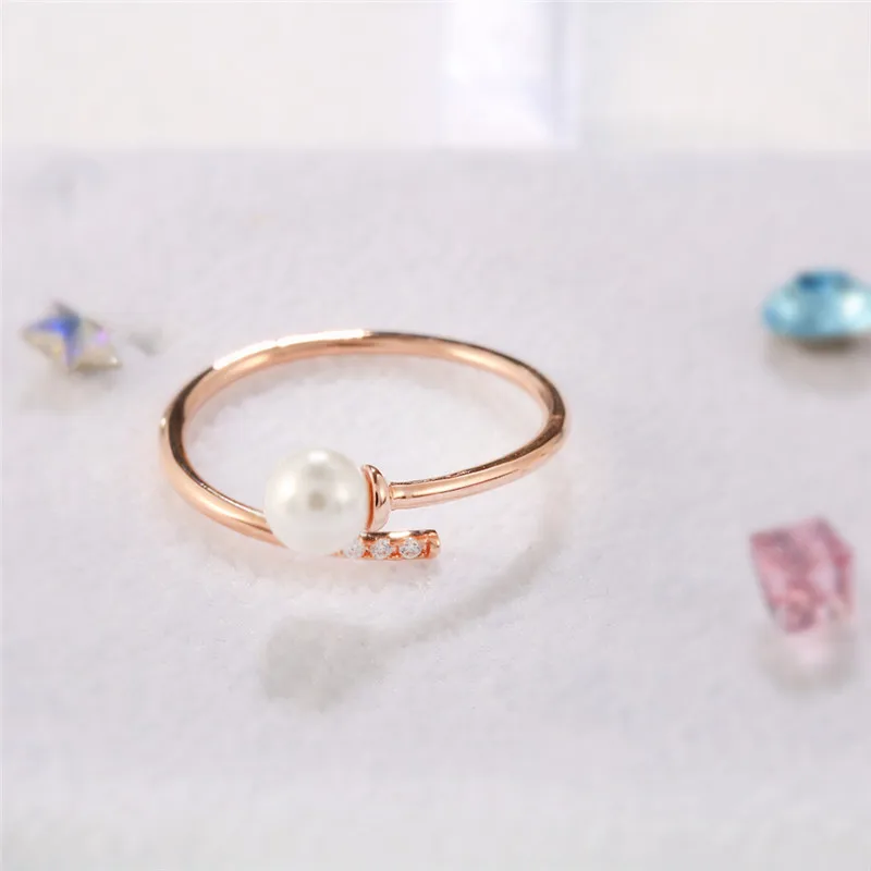 ROXI Fashion Bague регулируемые Открытые Кольца для женщин розовое золото обручальное кольцо очаровательные ювелирные изделия кольца с искусственным жемчугом anillos mujer