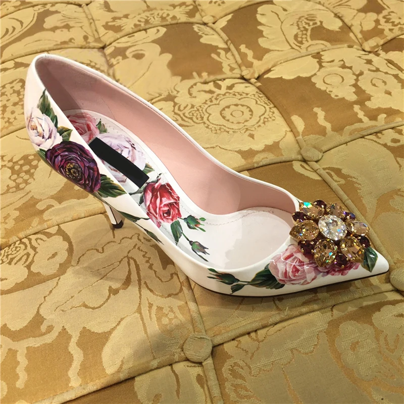 Сезон весна-лето; стразы; Для женщин вышитый цветок каблук 10 см, 6 см туфли-лодочки на высоком каблуке для подиума Дизайн Свадебная обувь с украшением в виде кристаллов