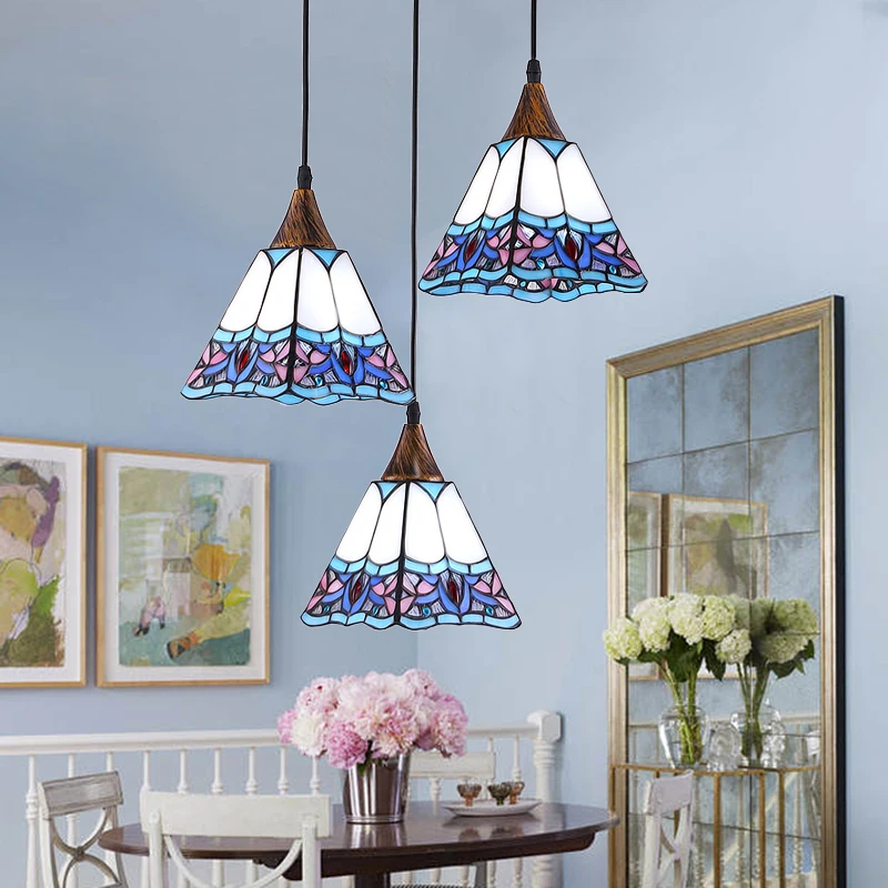 

Mediterranean meal three head Tiffany personality restaurant lamp European style hand bar table lamp