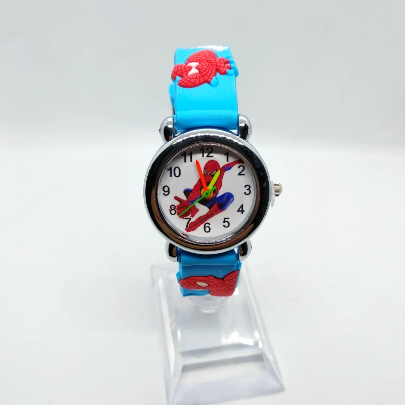 Детские часы с 3d-изображением Человека-паука для мальчиков и девочек, детские часы с супергероем человеком-пауком, силиконовые детские часы, подарок на день рождения - Цвет: Небесно-голубой