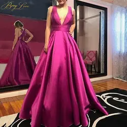 BeryLove V шеи фуксия вечерние платья 2019 сатиновое бальное платье длинное торжественное вечернее платье с бантом стилей женское выпускное