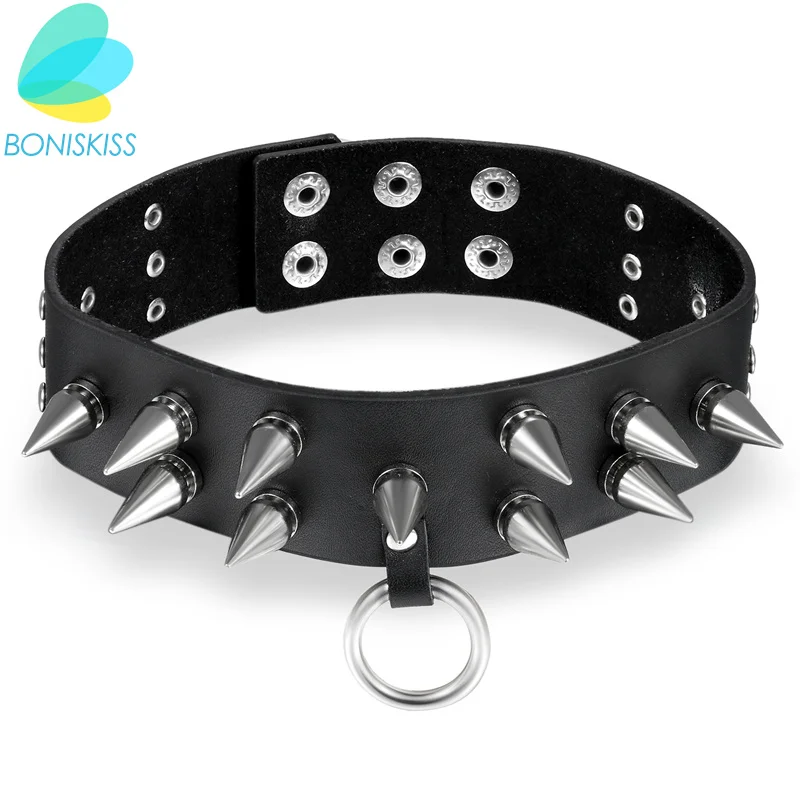 Boniskiss Hot Cool Punk Goth Rivet Wide Leather Collar Choker Necklace Women Torques Necklaces Men Jewelry