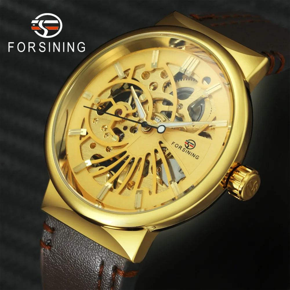

FORSINING Royal Casual Mechanical Mens Watches Top Brand Luxury Leather Strap Creative Skeleton Dial Sport Automatic Wristwatch