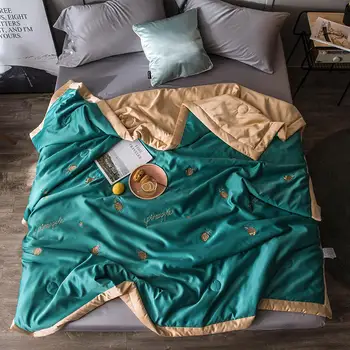 

High quality summer quilts washed silk duvet 1pc embroider quilts silk fiber Bedspread patchwork pineapple bed comforter Autumn