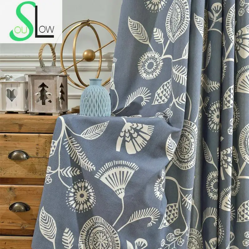 

Slow Soul Green Grey Rice Blue Modern Boutique Simple Shading Curtain Pastoral Scenic Curtains For Living Room Kitchen Bedroom