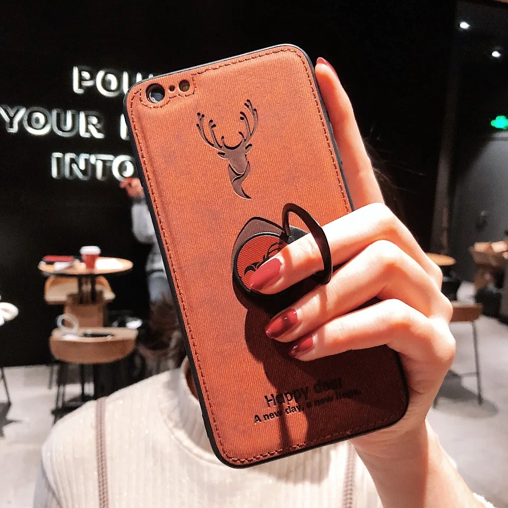 

For iphone 6 7 8 plus X Xs Xr Xs max Case cloth 3D Pattern Cute Deer TPU PC soft phone Case Magnetic Kickstand ring Car bracket