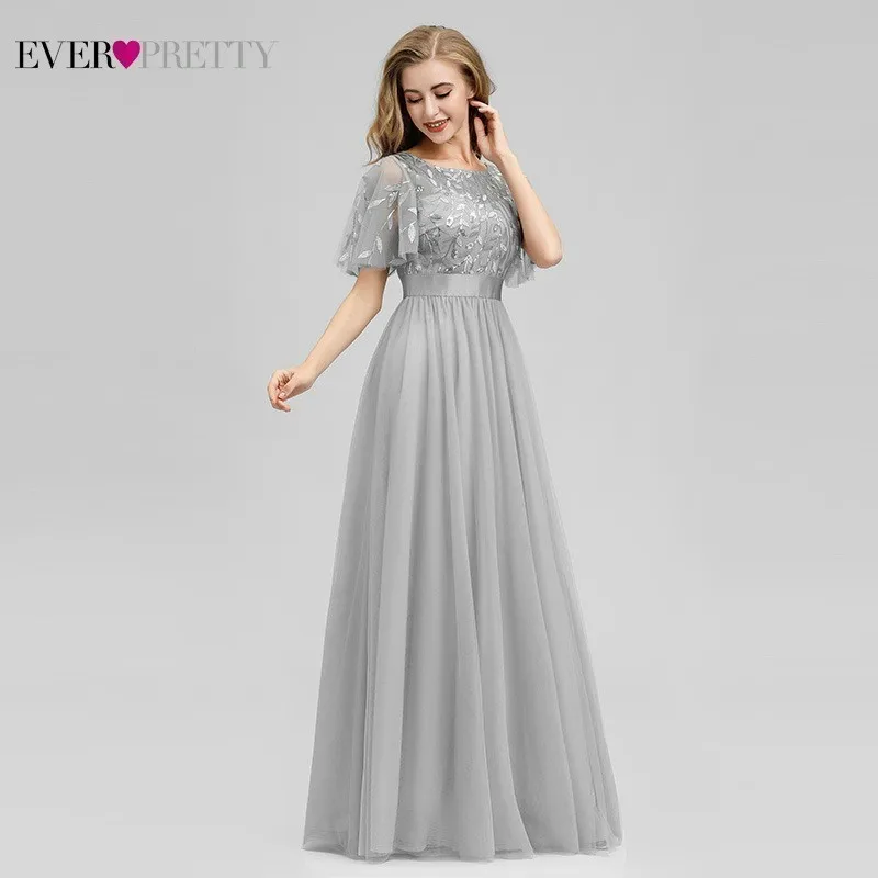 Ever Pretty Sparkle серые платья подружки невесты ТРАПЕЦИЕВИДНОЕ ПЛАТЬЕ с круглым