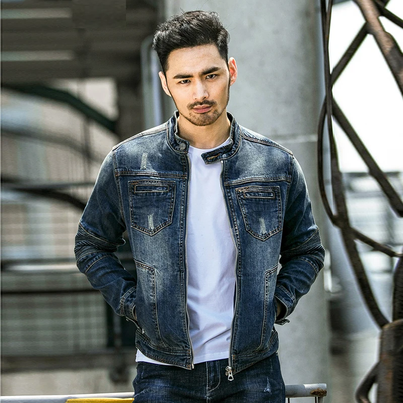 European Designer Large Size Mens Jean Jacket Coats 3XL Streetwear Elastic High Quality 2018 Biker Mens Jeans Coat Overcoat A197 European Designer Large Size Mens Jean Jacket Coats 3XL Streetwear Elastic High Quality 2018 Biker Mens Jeans Coat Overcoat A197