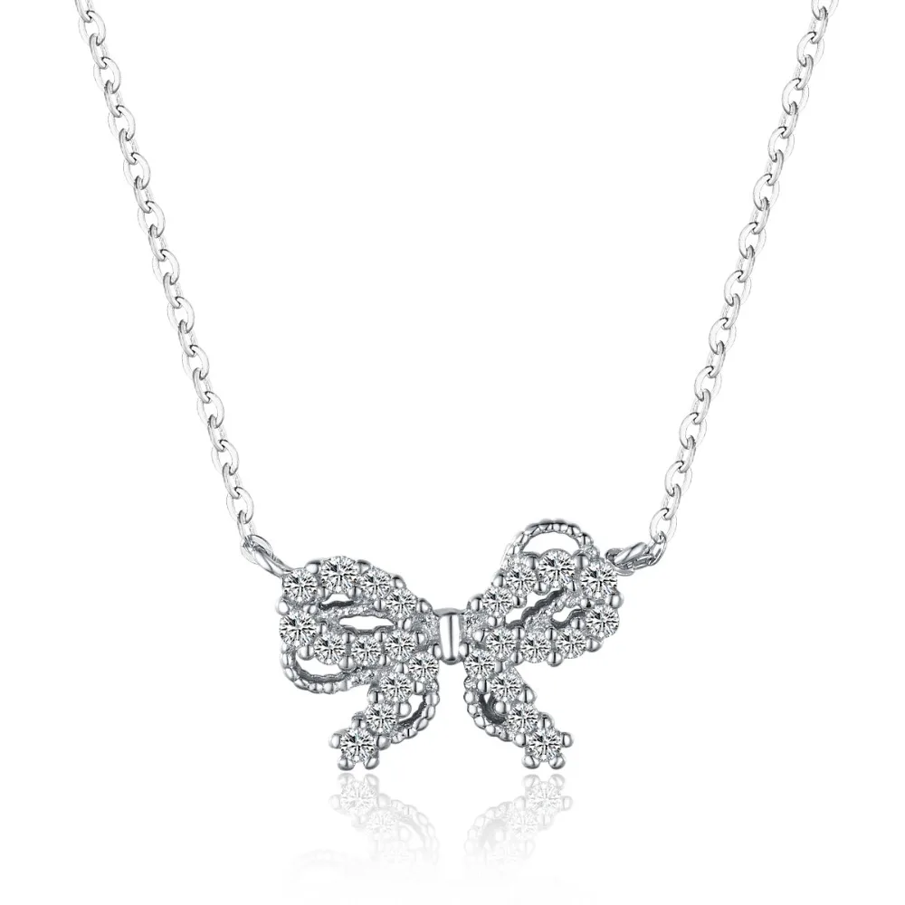 

New Korean Version Romantic Bow Female Zircon S925 Sterling Silver Necklace High-End Clavicle Pendant Jewelry Suitable For Women