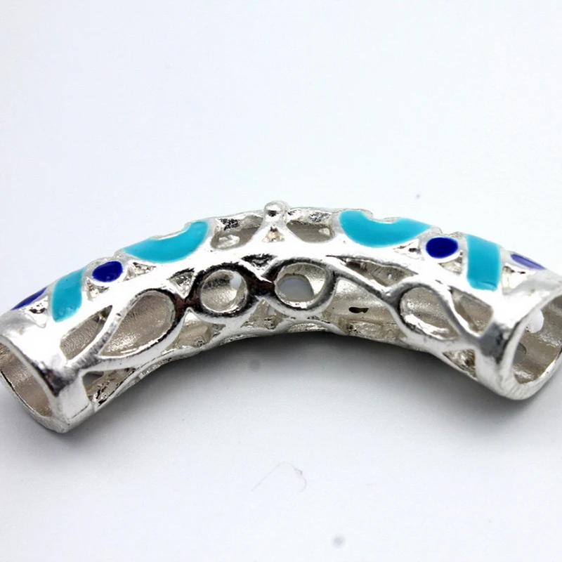 2pcs 7mm Hole Silver Sliders with Blue and Red PatternTibet Curved Tube Butterfly Slider For DIY Bracelet Necklace Hair Jewelry Jewelry Findings