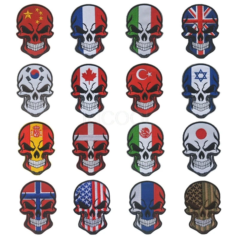 

Halloween Skull Flag Embroidery Patches Tactical Morale Patch Hook&Loop Emblem Embroidered Badges for Jackets Jeans Backpack Cap