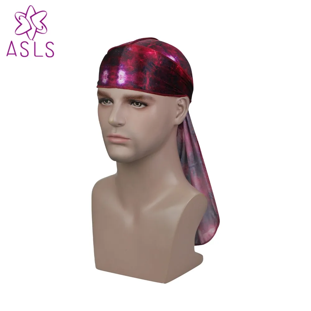 New Dazzling Galactic Galaxy Star Patterns Silky Durag Turban Hat Wigs Durags Doo Rag Headwrap Biker Pirate Hat Hair accessories