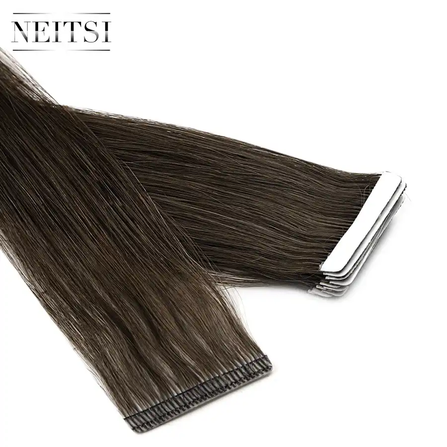 Neitsi, новинка, накладные Человеческие волосы Remy на ленте, невидимые, двойные, нарисованные, линия любви, пряди для кожи, прямые волосы, 16 \