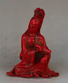 

China Collectible Classical Red Resin Handwork Buddha Kwan-yin Decor Statue