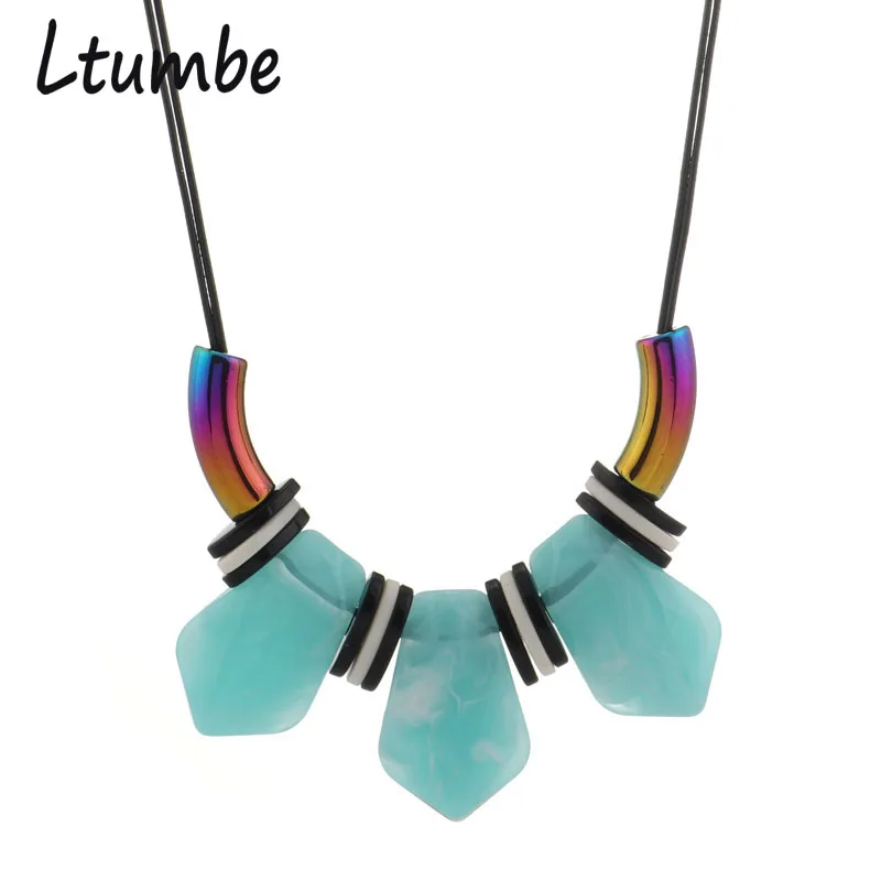 Ltumbe Women Statement Black Leather Choker Necklaces Resin Geometric