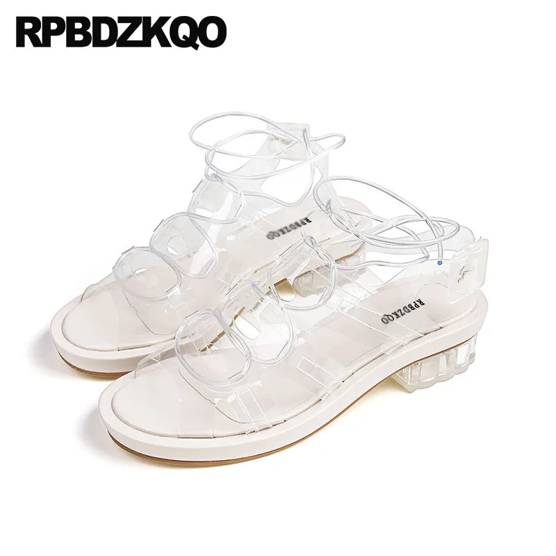 low block perspex heels