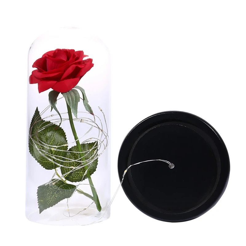 Новый Красавица и Чудовище Eternal цветок розы со светодиодной свадебное украшение искусственное цветы в стекло Крышка для День Святого