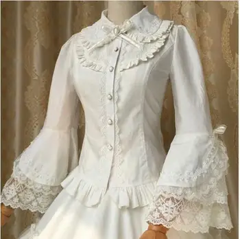 

Spring/summer 2016 New Lolita Silk Cotton White Blouse Women's Lace Long Flare Sleeve Lolita Shirt