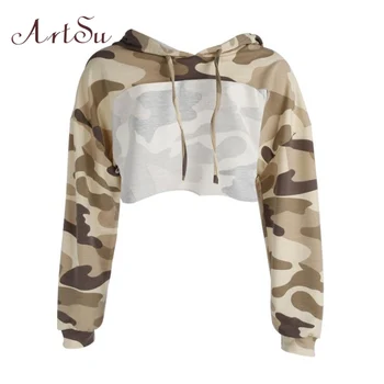 

ArtSu Harajuku Long Sleeve Sweatshirt for women Sexy Crop Top Hoody Hoodies Female Cropped Hoodie ASHO20022
