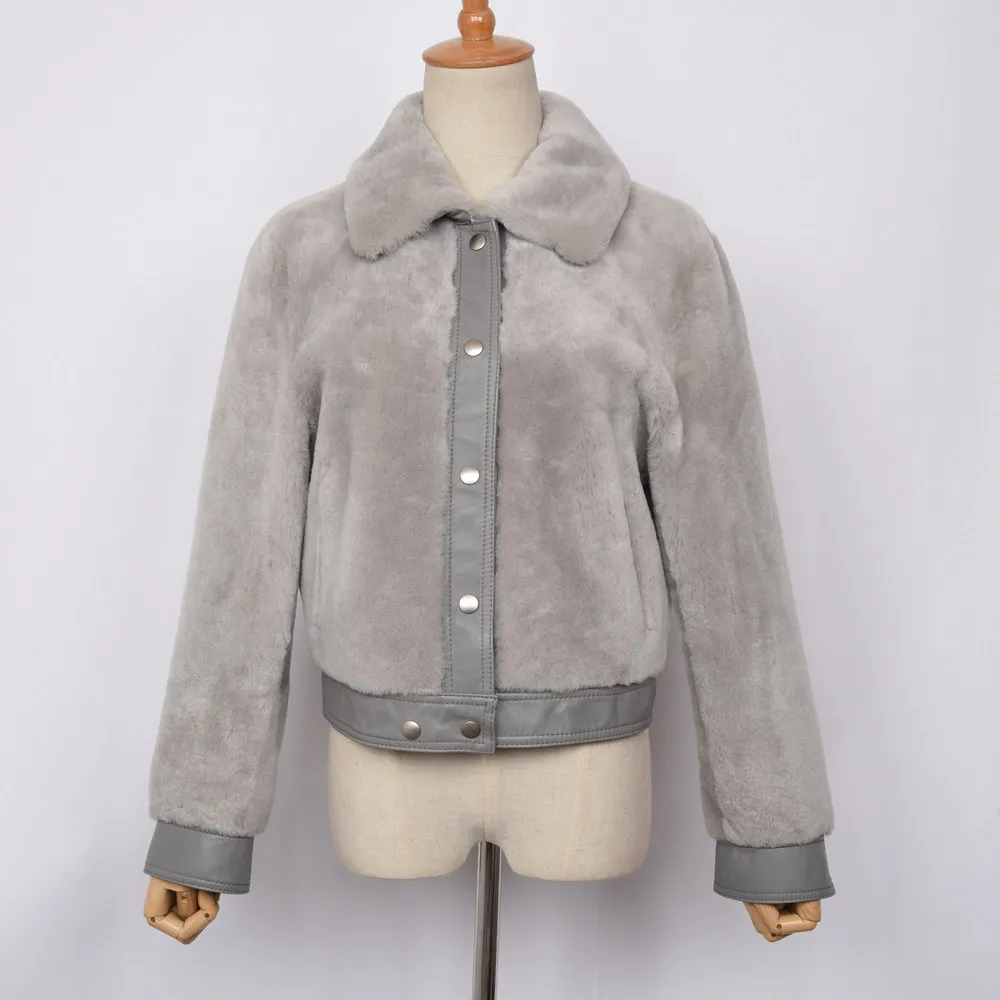 Женская куртка из натуральной овечьей кожи, зимнее плотное теплое пальто с натуральным мехом, шерстяное пальто с двойным лицом, высокое качество, S7422 - Цвет: Grey