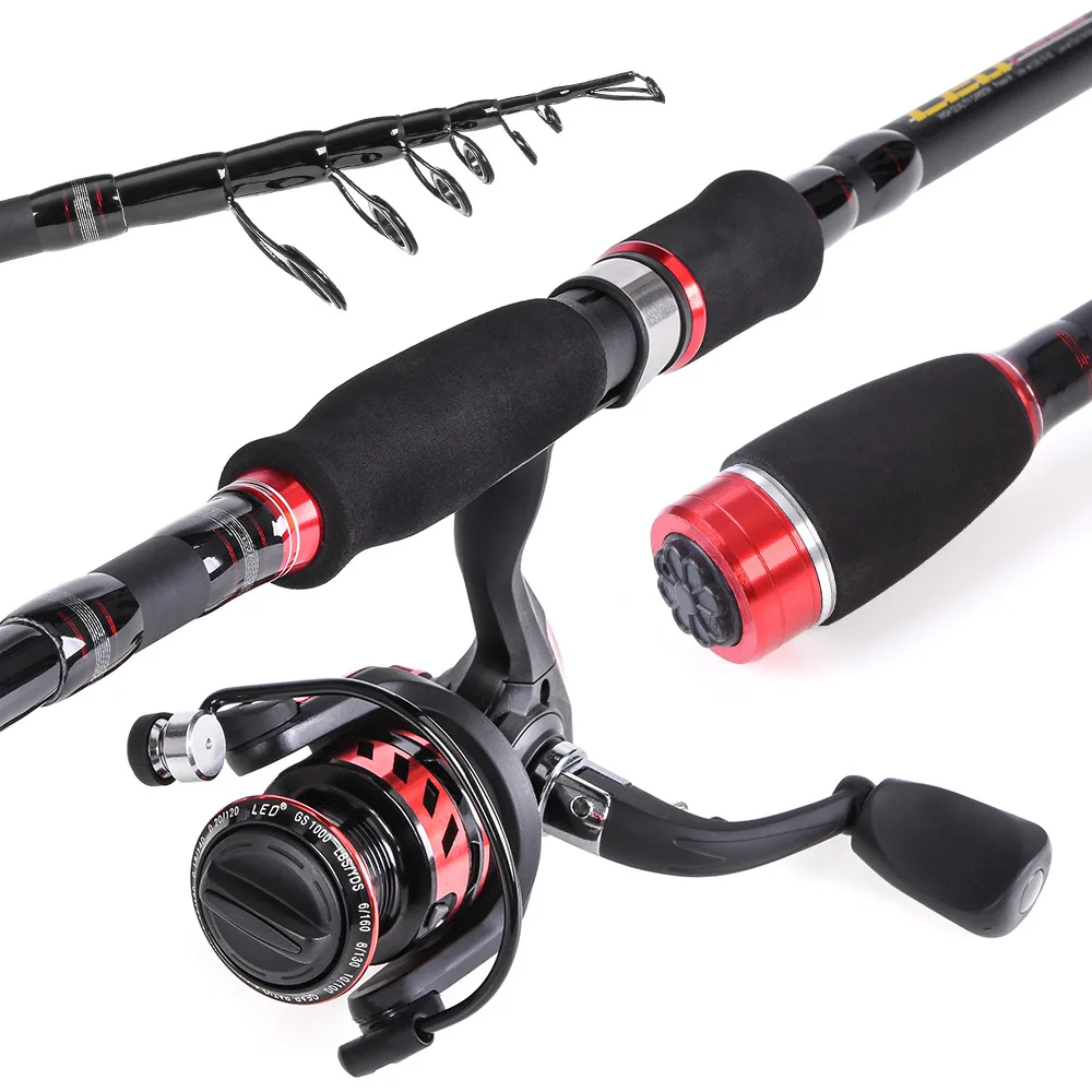 Isca de Fibra de Carbono Vara de Pesca Roda de Fiar Linha de Chumbo Telescópica Anzol Crank Ganchos Iscas Soft Isca Dura Pesca T27772 Leo Kit Mod. 1231391 9 Telescópica Vara De Pesca Roda de Fiar