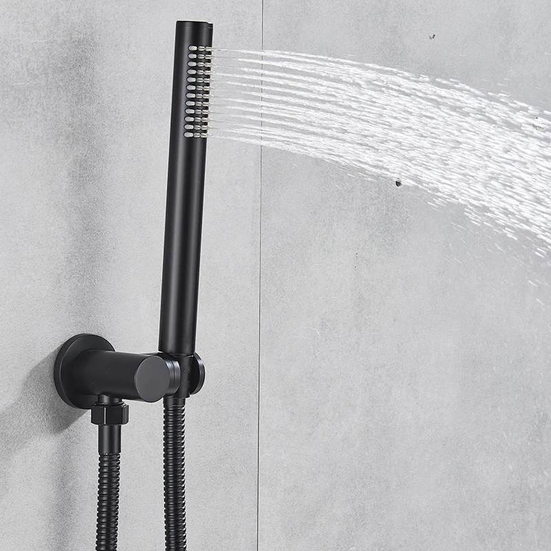 Матовый черный большой дождевой Душ кран Набор Однорычажный температура цифровой дисплей скрытый душ смесительный клапан кран