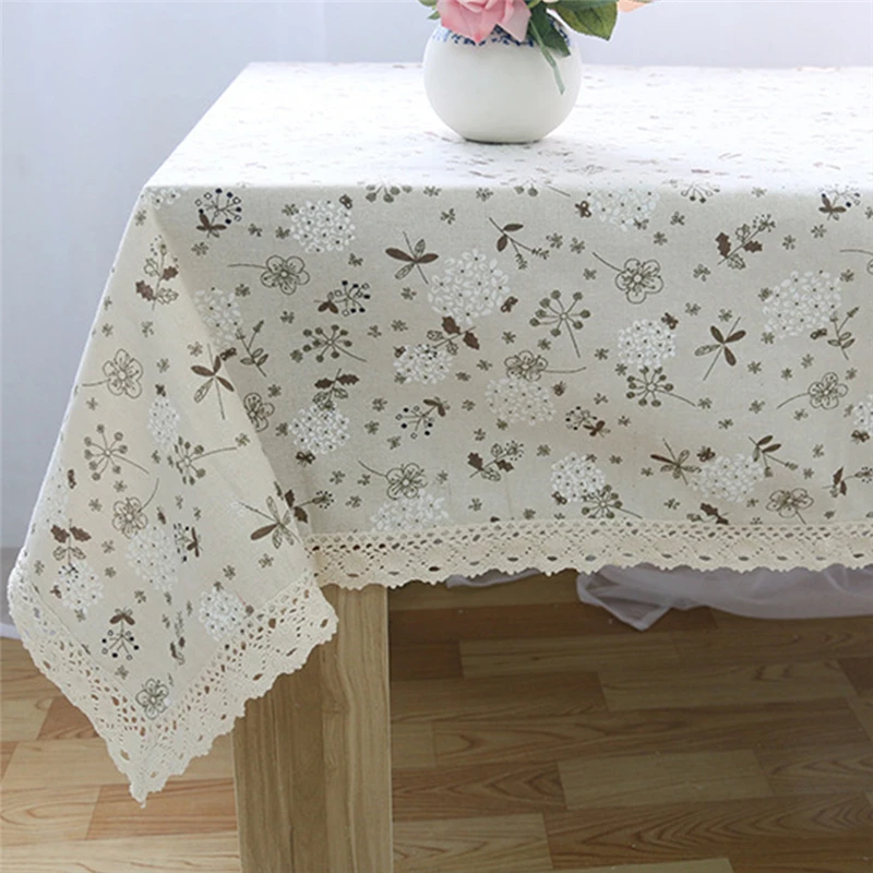 

Dandelion Linen Table Cloth Country Style Flower Print Multifunctional Rectangle Table Cover Tablecloth with Lace Edge