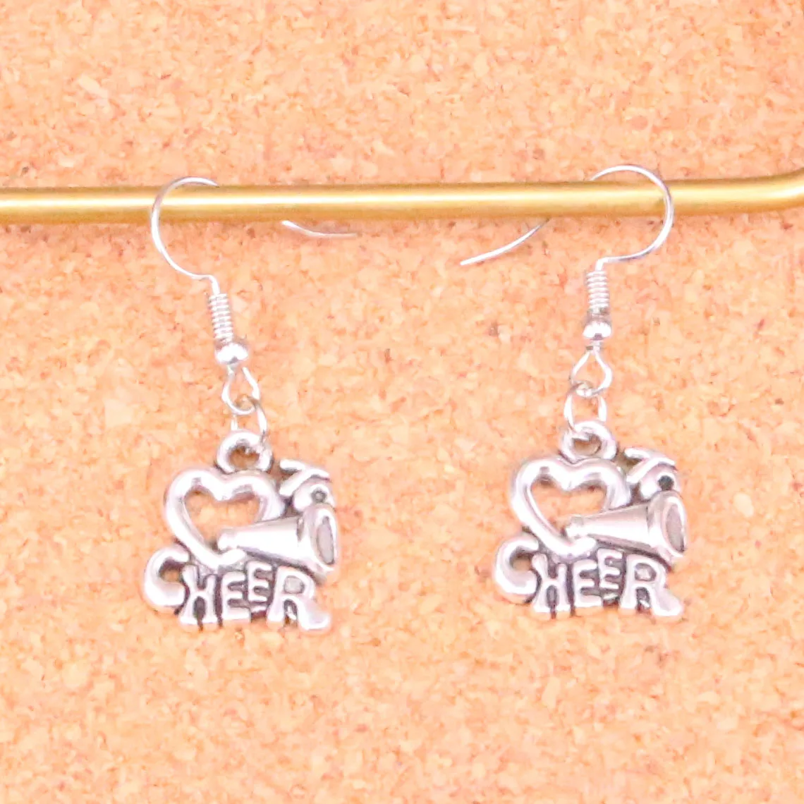 

Handmade Antique Silver Color cheer love cheerleading Charm Drop Earring for Women