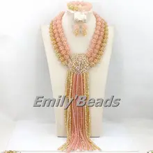 Блестящие нигерийские Свадебные хрустальные бусины комплект ювелирных изделий костюм Дубай африканские комплекты ювелирных изделий Горячая AEJ803