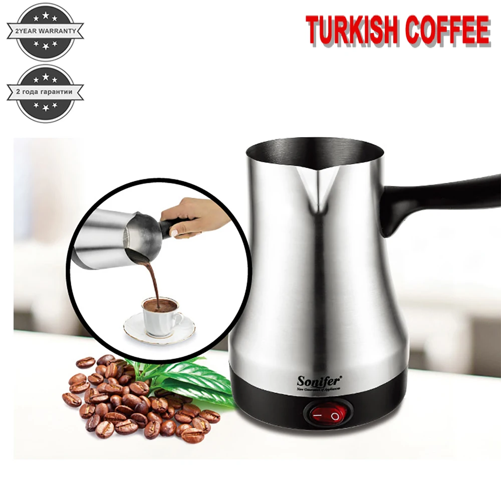 Kopen Rvs Koffiezetapparaat Turkije Koffiezetapparaat Reizen Elektrische Koffie Pot Gekookt Melk Koffie Waterkoker Voor Gift 220V Sonifer