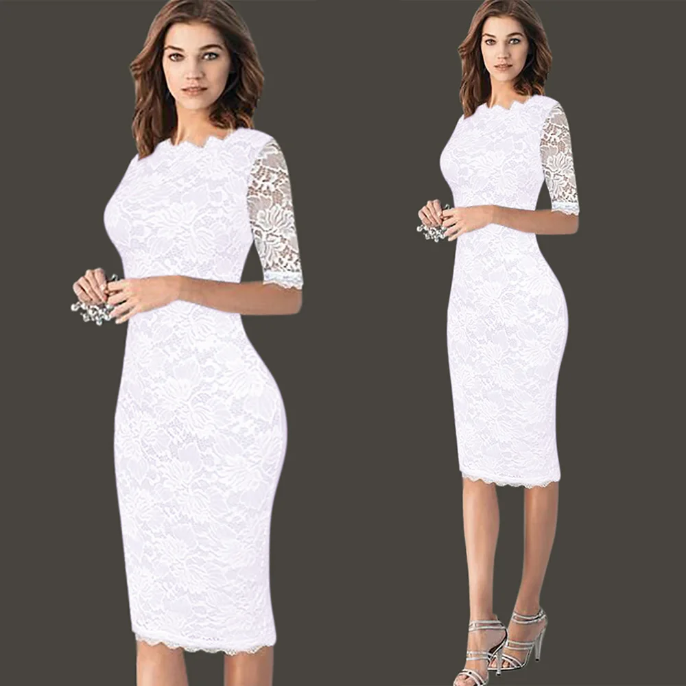 

Womens Elegant Delicate Floral Lace Casual Party Evening Bodycon Special Occasion Bridemaid Mother of Bride Dress