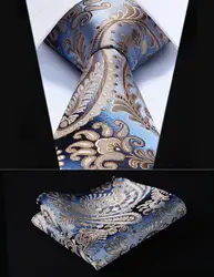 Свадьбу классического платок галстук tp908z7s Золотой коричневый Пейсли 2.75 "шелковые ткани Для мужчин галстук платок Набор