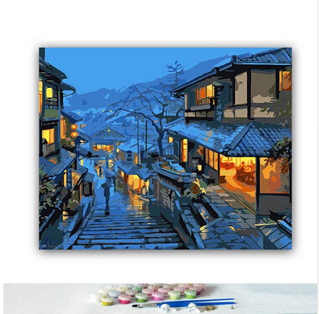 

DIY Coloring paint by numbers Unmanned street paintings by numbers with kits 40x50 framed