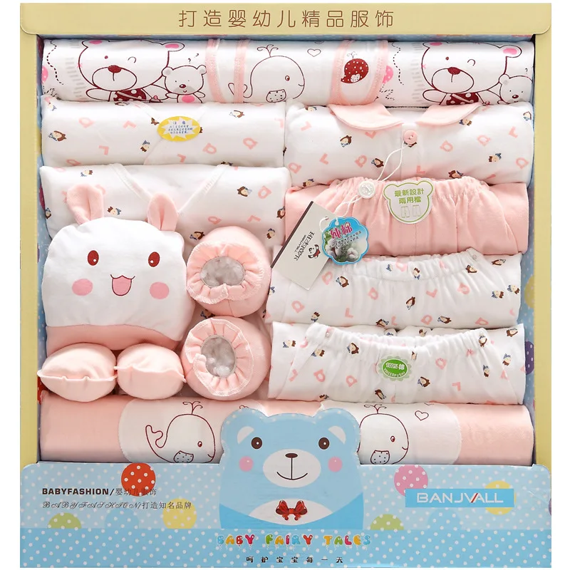 Cotton Body Suit 19 Pcs Infant Baby Girl Boy Boxed Gift Layette Set Newborn 0-3M Tops,Pants,Hat,Bib,Booties,Mittens ect